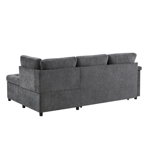 Canapé D'angle Convertible Droit 3 Places En Chenille Gris Foncé Avec Rangement Et Port USB