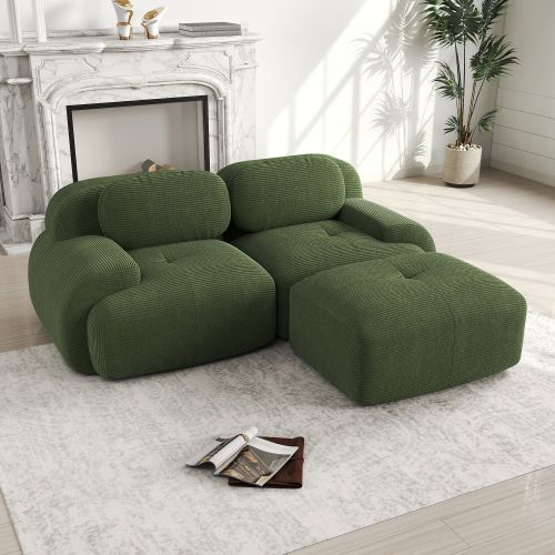 Canapé D'angle Modulaire En Velours Côtelé Vert, Sans Montage, Mousse Haute Résilience