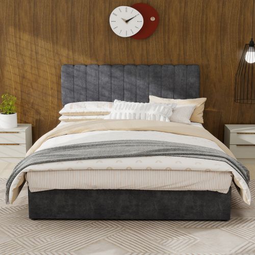 Lit Coffre 140x200 Cm, Cadre De Lit En Métal Avec Rangement, Gris