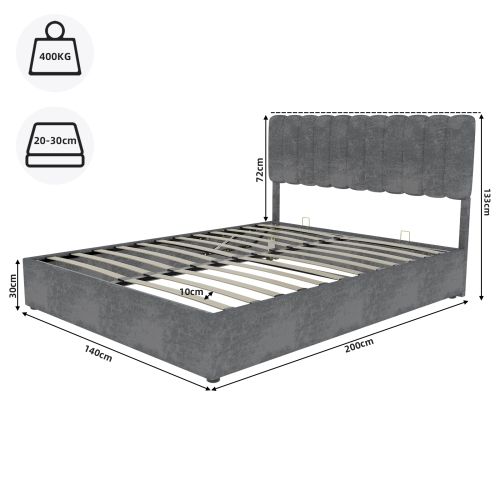 Lit Coffre 140x200 Cm, Cadre De Lit En Métal Avec Rangement, Gris
