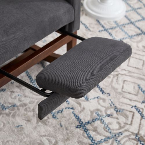 Fauteuil à Bascule Relax, Dossier Haut Avec Appuie-tête, Repose-pieds, Velours Côtelé, Gris Foncé