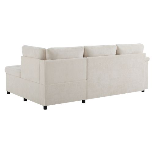 Canapé D'angle Convertible 3 Places Avec Rangement Et Port USB Beige