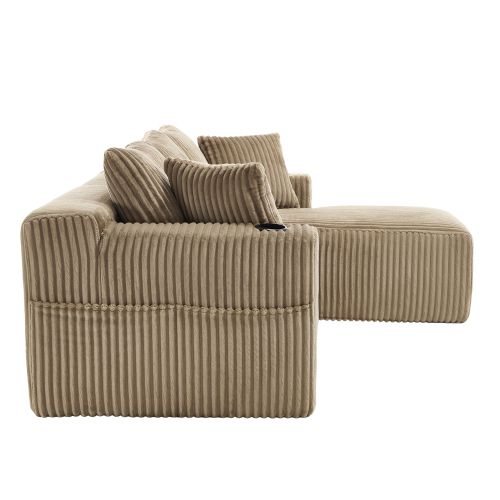 Canapé Modulable 2 Places Avec Méridienne En Velours Côtelé Kaki