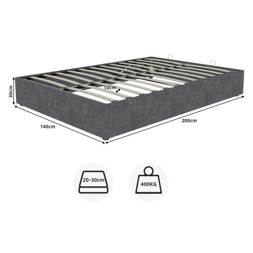 Lit Coffre Adulte 140x200 Cm, Sans Tête De Lit, En Tissu, Gris