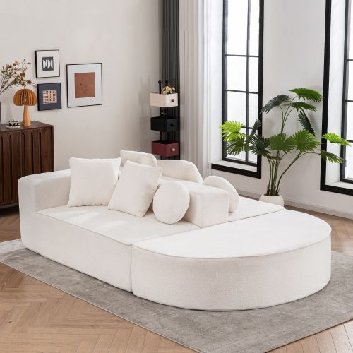 Canapé Convertible Modulaire 3 Places En Tissu Chenille Blanc, Mousse Intégrale, Sans Montage