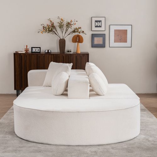 Canapé Convertible Modulaire 3 Places En Tissu Chenille Blanc, Mousse Intégrale, Sans Montage