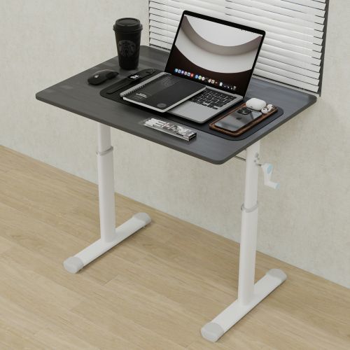 Bureau Réglable En Hauteur à Manivelle, Structure Métal Et Bois, Gris