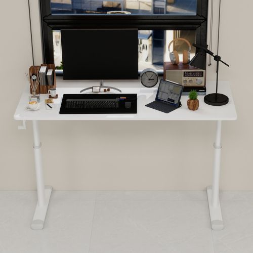 Bureau Réglable En Hauteur à Manivelle, En Métal Et Bois, Blanc