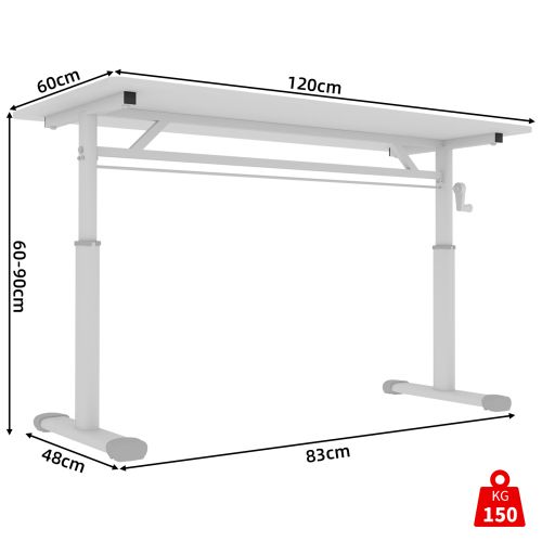 Bureau Réglable En Hauteur à Manivelle, En Métal Et Bois, Blanc