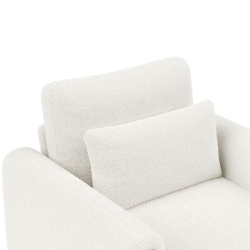Fauteuil Lounge Rembourré En Tissu Teddy, Structure Bois Massif, Blanc