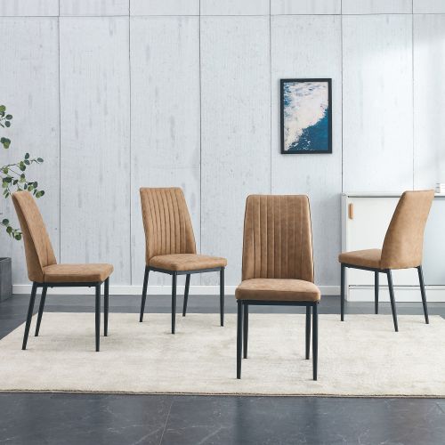 Lot De 4 Chaises De Salle à Manger, Tissu à Motif Vertical, Pieds En Métal, Marron Et Noir