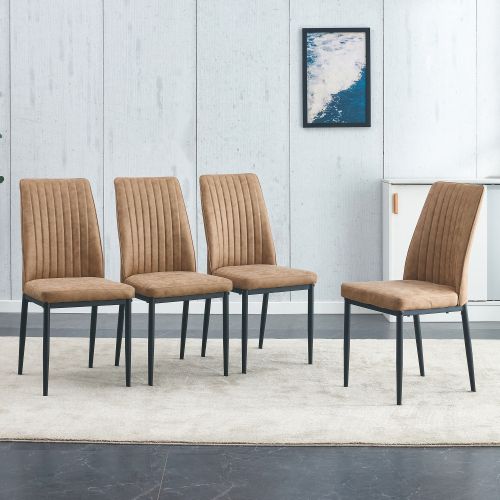 Lot De 4 Chaises De Salle à Manger, Tissu à Motif Vertical, Pieds En Métal, Marron Et Noir