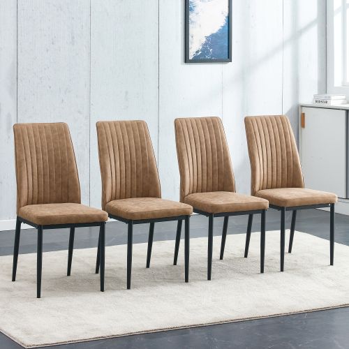 Lot De 4 Chaises De Salle à Manger, Tissu à Motif Vertical, Pieds En Métal, Marron Et Noir