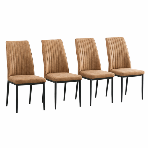 Lot De 4 Chaises De Salle à Manger, Tissu à Motif Vertical, Pieds En Métal, Marron Et Noir
