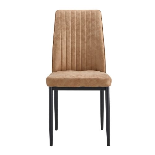 Lot De 4 Chaises De Salle à Manger, Tissu à Motif Vertical, Pieds En Métal, Marron Et Noir