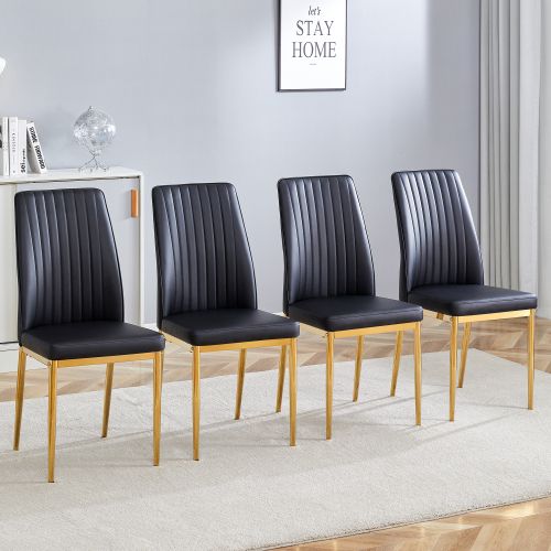 Lot De 4 Chaises De Salle à Manger, En Pu, Pieds Métal Doré, Noir Et Or