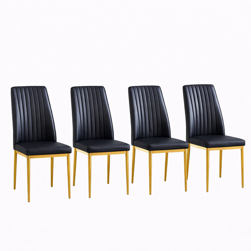 Lot De 4 Chaises De Salle à Manger, En Pu, Pieds Métal Doré, Noir Et Or