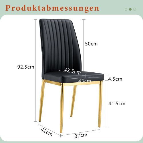 Lot De 4 Chaises De Salle à Manger, En Pu, Pieds Métal Doré, Noir Et Or