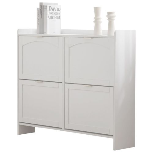 Meuble à Chaussures Moderne Avec 4 Compartiments Rabattables, Étagères Ouvertes, Blanc