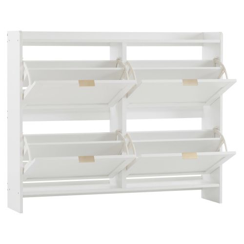 Meuble à Chaussures Moderne Avec 4 Compartiments Rabattables, Étagères Ouvertes, Blanc