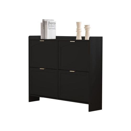 Meuble à Chaussures Moderne Avec 4 Compartiments Rabattables, Étagères Ouvertes, Noir