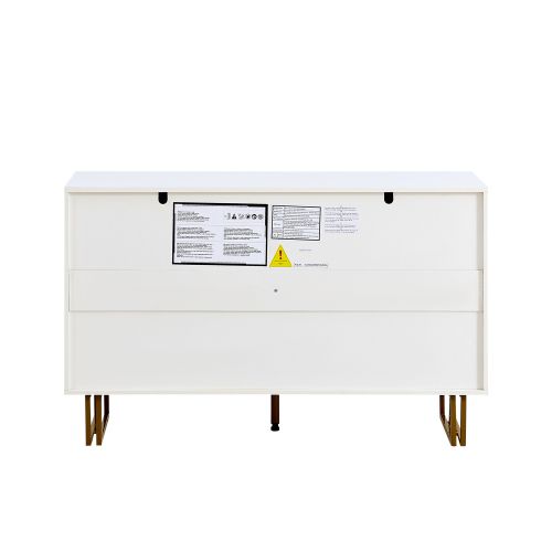 Commode Blanche à 6 Tiroirs 120x40x75 Cm, Poignées Dorées En Alliage De Zinc, Pieds Acier