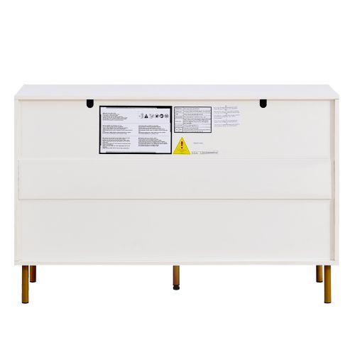 Commode Blanche à 6 Tiroirs 120x40x78 Cm, Poignées Alliage De Zinc, Pieds En Acier