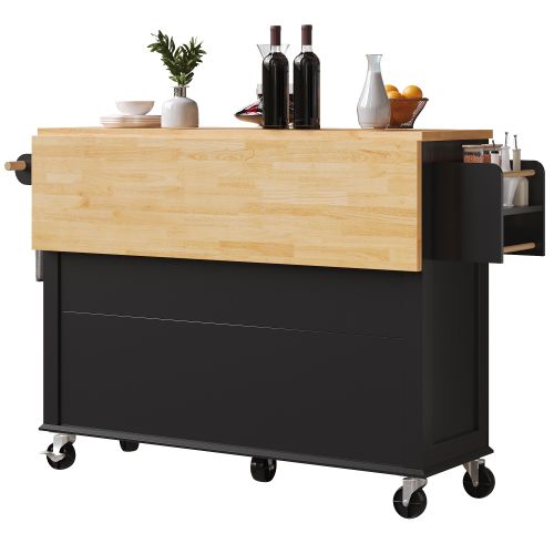 Desserte De Cuisine 5 à Roulettes Avec Tiroirs Et Portes En Verre, Noir