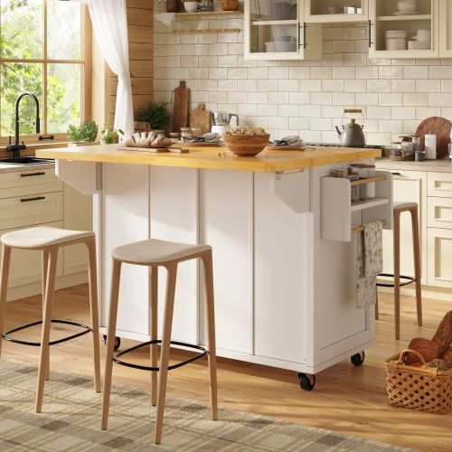 Desserte De Cuisine à 5 Roulettes Avec 2 Tiroir Et Étagères, Blanc