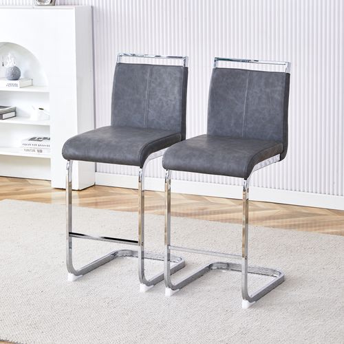 Lot De 2 Tabourets De Bar, Assise En Pu, Pieds Métal, Gris Foncé