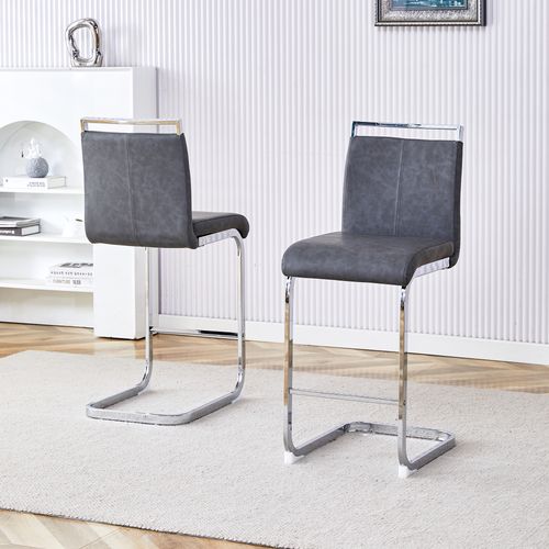 Lot De 2 Tabourets De Bar, Assise En Pu, Pieds Métal, Gris Foncé