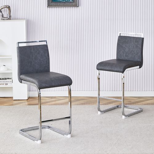 Lot De 2 Tabourets De Bar, Assise En Pu, Pieds Métal, Gris Foncé