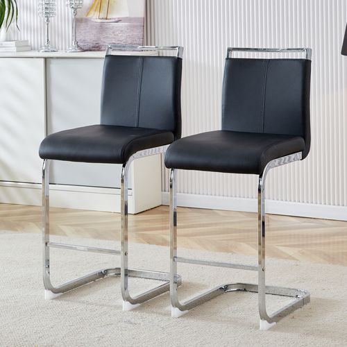 Lot De 2 Tabourets De Bar, Revêtement En Pu, Pieds En Métal, Noir