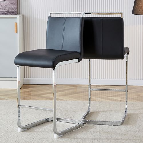 Lot De 2 Tabourets De Bar, Revêtement En Pu, Pieds En Métal, Noir