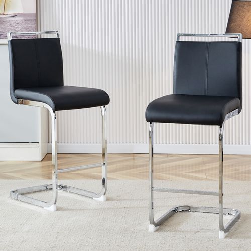 Lot De 2 Tabourets De Bar, Revêtement En Pu, Pieds En Métal, Noir