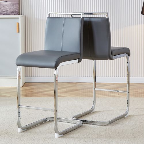 Lot De 2 Tabourets De Bar, Assise En Pu, Pieds En Métal, Gris Foncé
