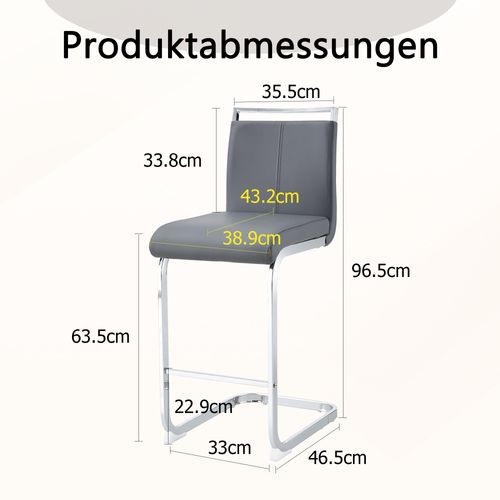 Lot De 2 Tabourets De Bar, Assise En Pu, Pieds En Métal, Gris Foncé