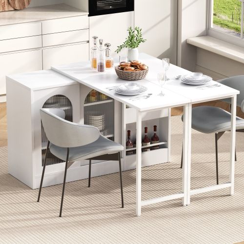 Table De Bar Extensible 121.5x40x76.7 Cm, Panneau Pivotant, Blanc
