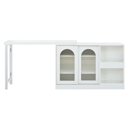 Table De Bar Extensible 121.5x40x76.7 Cm, Panneau Pivotant, Blanc