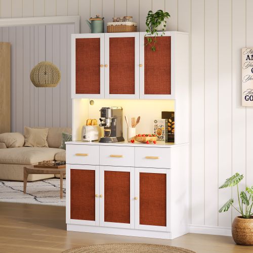 Buffet Haut 105x43x182 Cm Avec LED, Prise Intégrée, Façades Tissu, Blanc