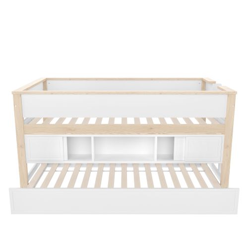 Lit Mi-hauteur Enfant 90x200 Cm Avec Lit Gigogne 90x190 Cm Et Rangements, En Bois, Blanc Et Naturel