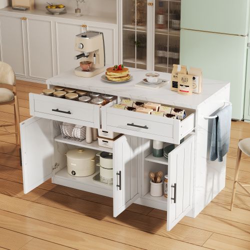 Desserte De Cuisine Avec Bar, 2 Tiroirs Et 3 Portes, En Mdf, Blanc