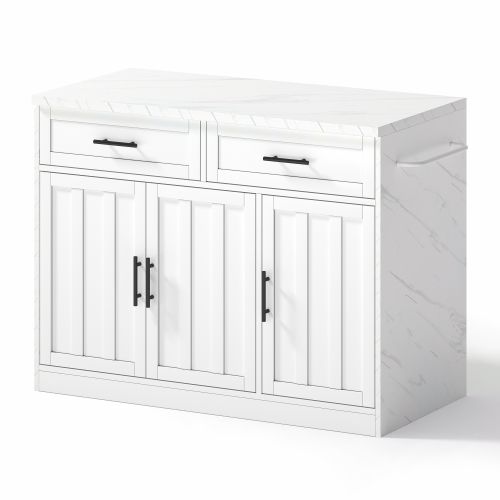 Desserte De Cuisine Avec Bar, 2 Tiroirs Et 3 Portes, En Mdf, Blanc