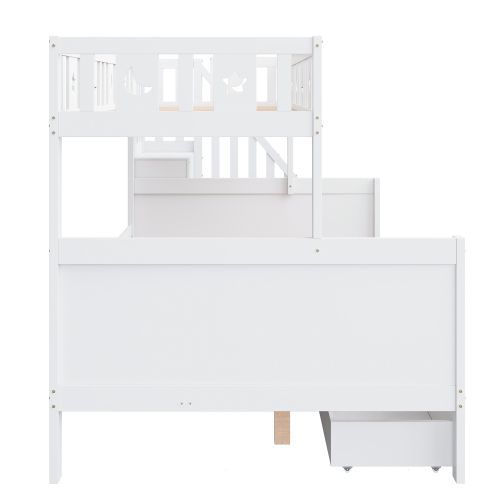 Lit Superposé 90x200 Cm Et 140x200 Cm Avec Sommier à Lattes Et 2 Tiroirs, En Bois, Blanc