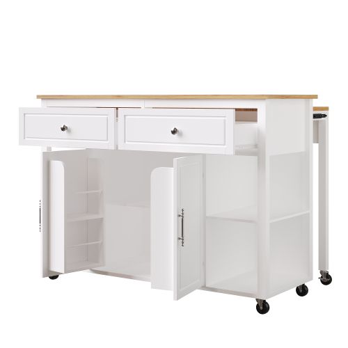 Desserte De Cuisine à Roulettes Avec 2 Tiroirs En Mdf, Blanc