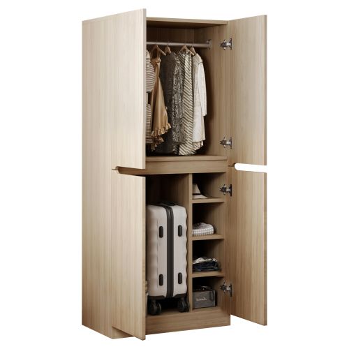 Armoire à Double Porte 70 X 40 X 170 Cm, Couleur Bois Naturel
