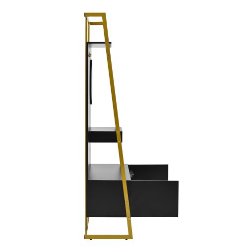 Vestiaire D’entrée Avec Miroir, Crochets, Assise, Étagères, 2 Portes Et Range-chaussures, Noir