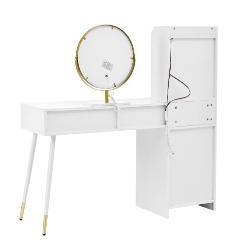 Coiffeuse Avec Miroir LED Tricolore, 100x40x125 Cm, Blanc
