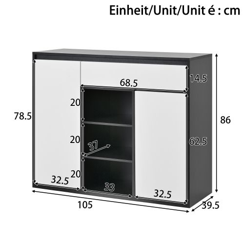 Meuble à Chaussures 105x39,5x86 Cm Noir Et Blanc, LED, Verre Trempé