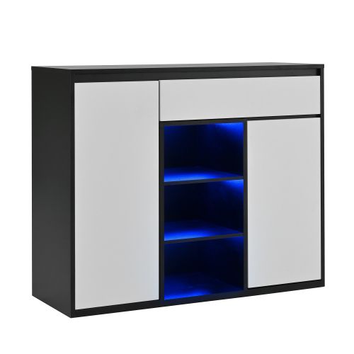 Meuble à Chaussures 105x39,5x86 Cm Noir Et Blanc, LED, Verre Trempé